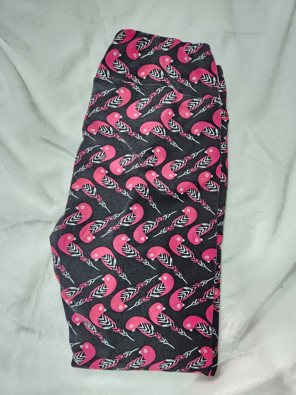 LuLaRoe TC Pink Bird Print Leggings on Black